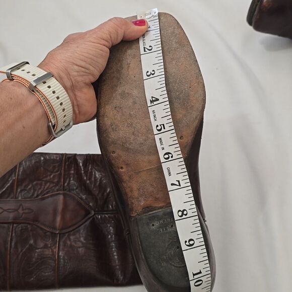 VTG Lucchese Biltrite men\'s Brown Leather‎ Square Toe Cowboy Boots 9.5D Western main image 13